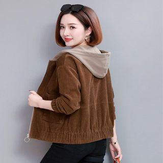 Corduroy Zipped Hooded Jacket