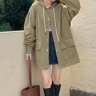 Single-breasted Hooded Trench Coat As Shown In Figure - One Size