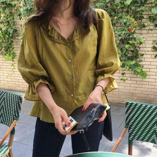 Bell-sleeve Blouse Olive Green - One Size