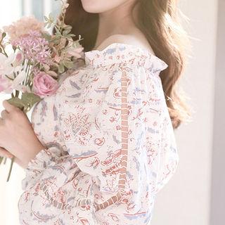 Tassel-neck Buttoned Patterned Maxi Dress