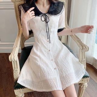 Lace Trim Collared Short-sleeve Mini A-line Dress