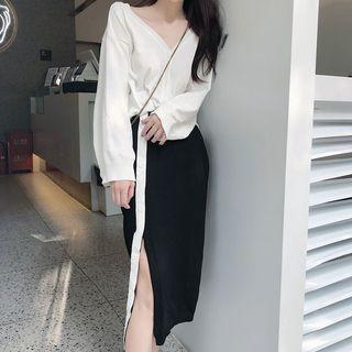 V-neck Blouse / Midi Skirt