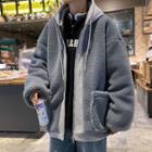Mock Two-piece Fleece Zip-up Hooded Jacket
