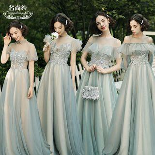 Embellished Mesh Panel A-line Evening Gown