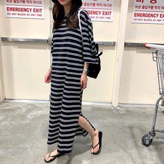 Striped Slit Maxi T-shirt Dress