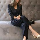 V-neck Striped Long-sleeve Jumpsuit