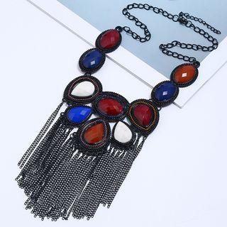 Faux Gemstone Fringed Alloy Necklace