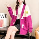 Two-tone Embroidered Knit Cardigan