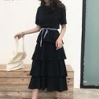 Layered Short-sleeve A-line Midi Dress