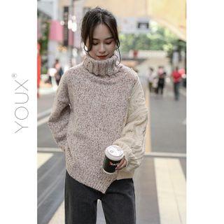 Paneled Turtle-neck Sweater Pink & Beige - One Size