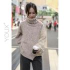 Paneled Turtle-neck Sweater Pink & Beige - One Size