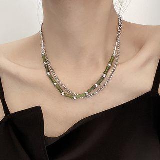 Faux Gemstone Layered Stainless Steel Choker / Bracelet