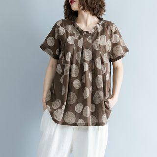 Dotted Short-sleeve Top Coffee - One Size