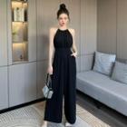 Halter Chain Detail Wide Leg Jumpsuit