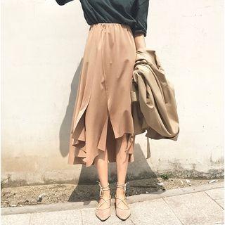 Asymmetric Plain Midi Skirt
