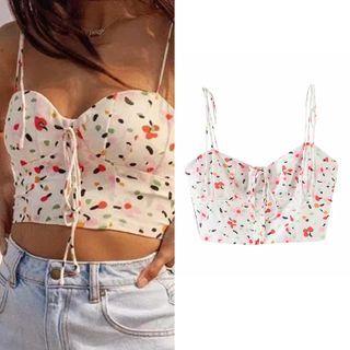 Spaghetti Strap Cropped Printed Top