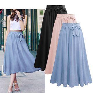 Tie-waist Midi A-line Chiffon Skirt