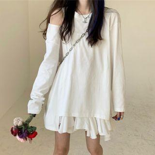 Long-sleeve Cutout T-shirt White - One Size