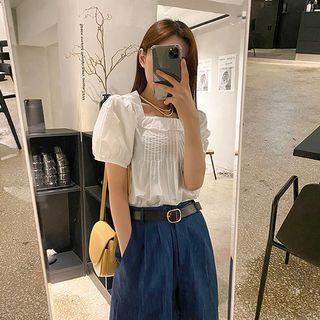 Square-neck Pintuck-front Blouse
