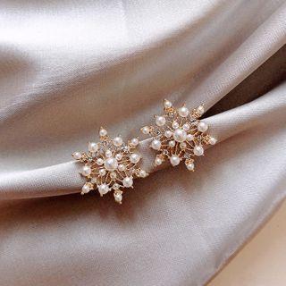 Faux Pearl Snowflake Earring 1 Pair - Gold - One Size