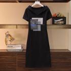 Short-sleeve Print Hooded A-line Dress