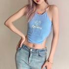 Heart Embroidered Cropped Halter Top