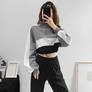 Half-zip Colorblock Crop Sweatshirt