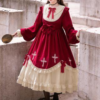 Cross Embroidered Long-sleeve Lolita Dress
