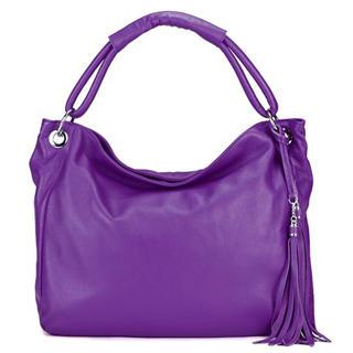 Genuine-leather Tasseled Shoulder Bag Purple - One Size