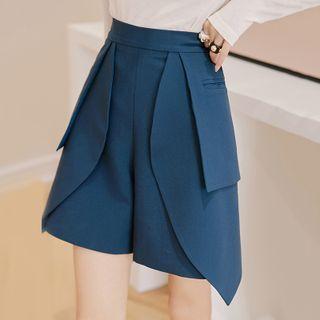 High-waist Asymmetrical Plain Shorts