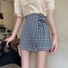 High-waist Lace-up Plaid Mini Skirt