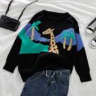 Long-sleeve Cartoon Embroidered Sweater / High-waist Slim Fit Jeans