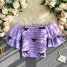 Bow Mesh Puff-sleeve Top