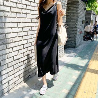 Spaghetti-strap Draped-front Long Dress