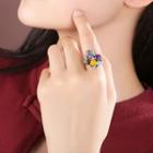 925 Sterling Silver Flower & Bead Open Ring As Shown In Figure - One Size