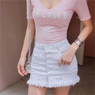 Inset Shorts Fray-hem Distressed Skirt