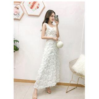 Sleeveless Fringed A-line Midi Party Dress