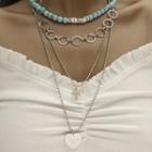 Heart Pendant Bead Layered Alloy Necklace 01 - Blue - One Size