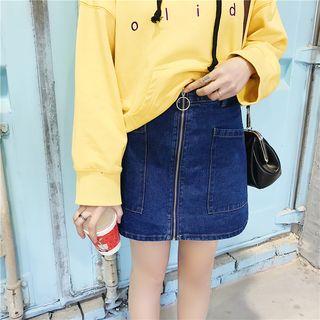 Zip-front Denim Miniskirt