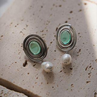 Faux Gemstone Alloy Freshwater Pearl Dangle Earring