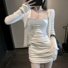 Sleeveless Plain Dress / Long-sleeve Plain Knit Cardigan