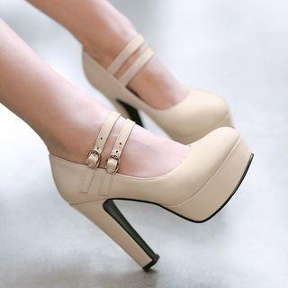 Strapped Chunky-heel Platform Pumps