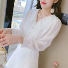 Long-sleeve Lace Collar Chiffon A-line Dress