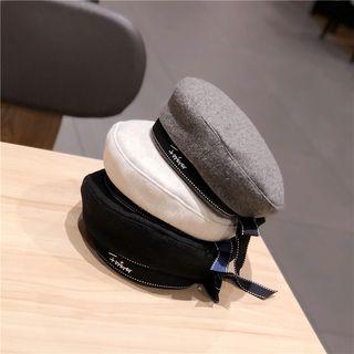 Embroidered Lettering Long Strap Beret Hat