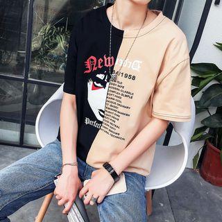Short-sleeve Printed Two-tone T-shirt