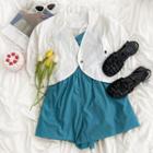 Plain Tube Jumper Shorts / Puff-sleeve Plain Cropped Jacket