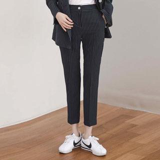 Cropped Band-waist Striped Pants