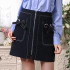 Bow Accent Zip Detail A-line Skirt