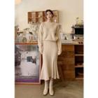 Sweater & Long Mermaid Skirt Cable-knit Set