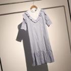 Ruffle Trim Short-sleeve A-line Dress Blue - One Size
